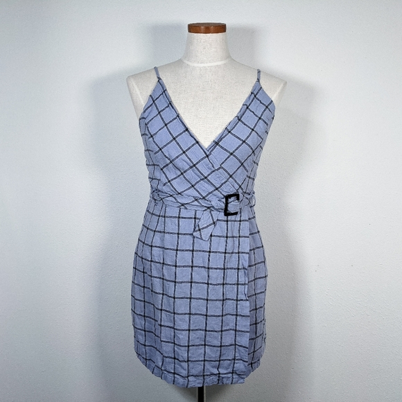 Urban Outfitters Dresses & Skirts - SOLD!!! Urban Outfitters Faux Wrap Checkered Mini Dress Blue Size M